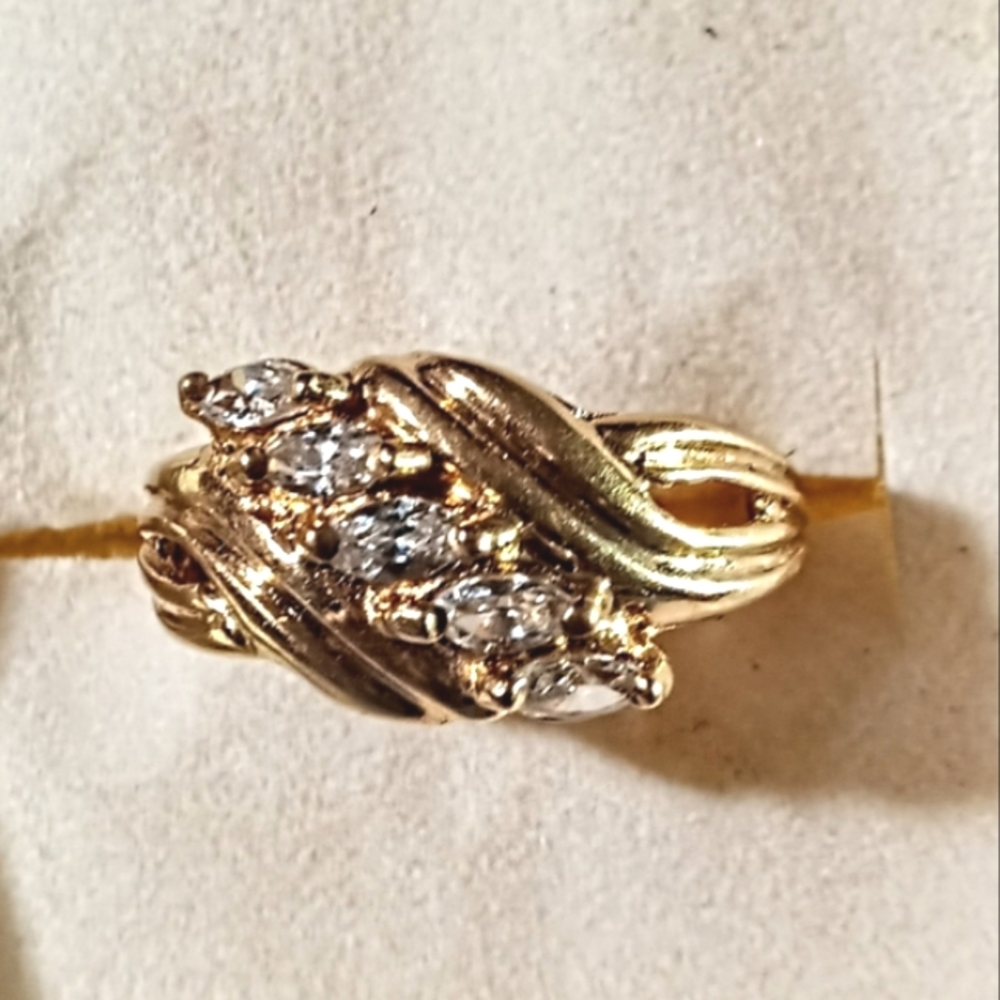Genuine 10k Gold Marquise Cut CZ Band Ring